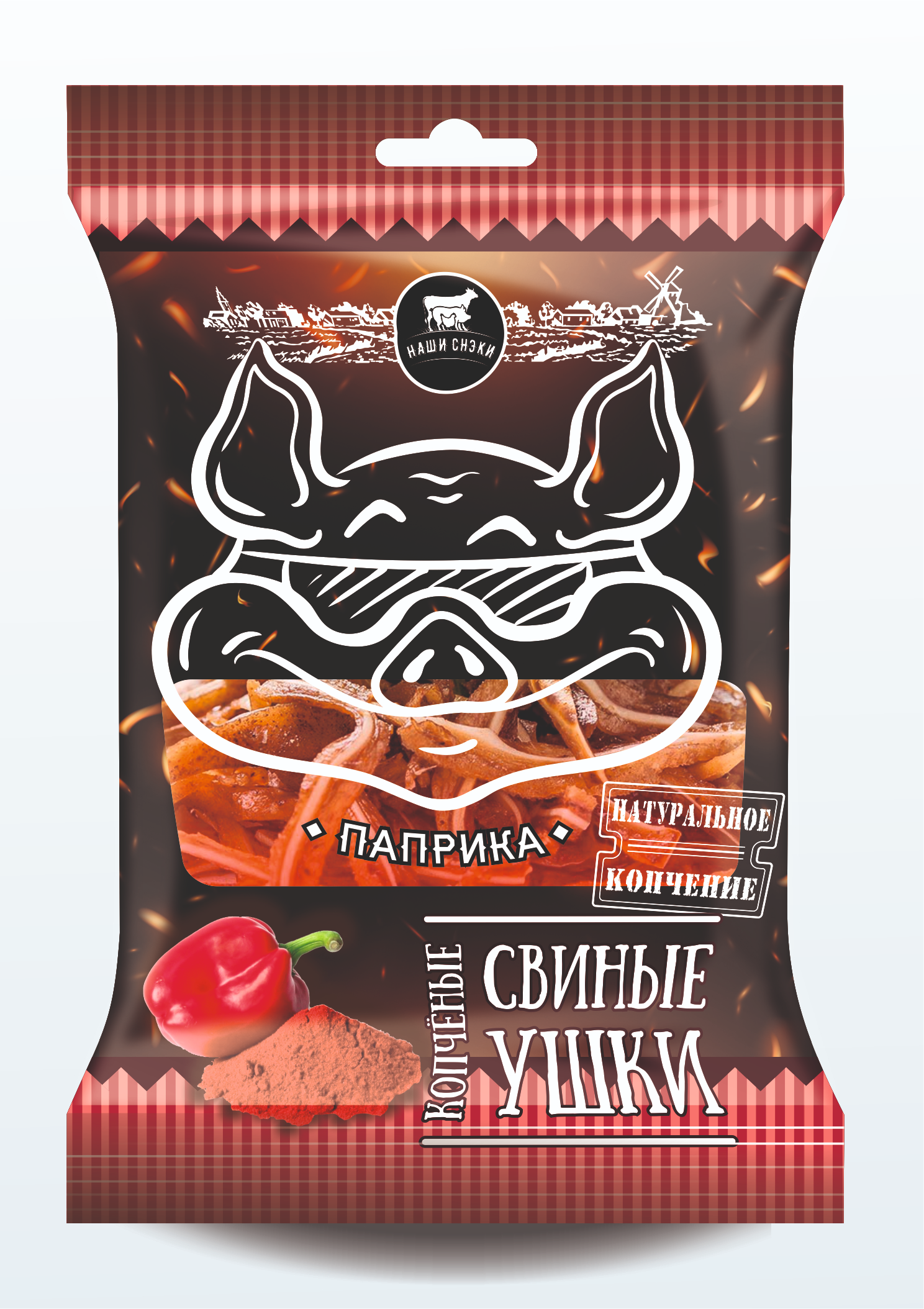 УШКИ СВИНЫЕ ВАРЕНО-КОПЧЕНЫЕ "ПАПРИКА" 90 гр