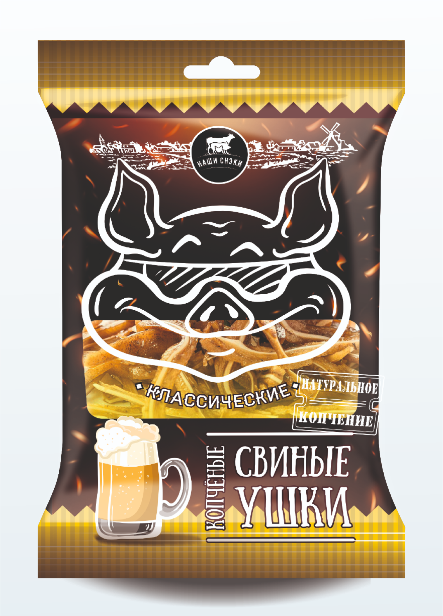 УШКИ СВИНЫЕ ВАРЕНО-КОПЧЕНЫЕ "КЛАССИЧЕСКИЕ" 90 гр