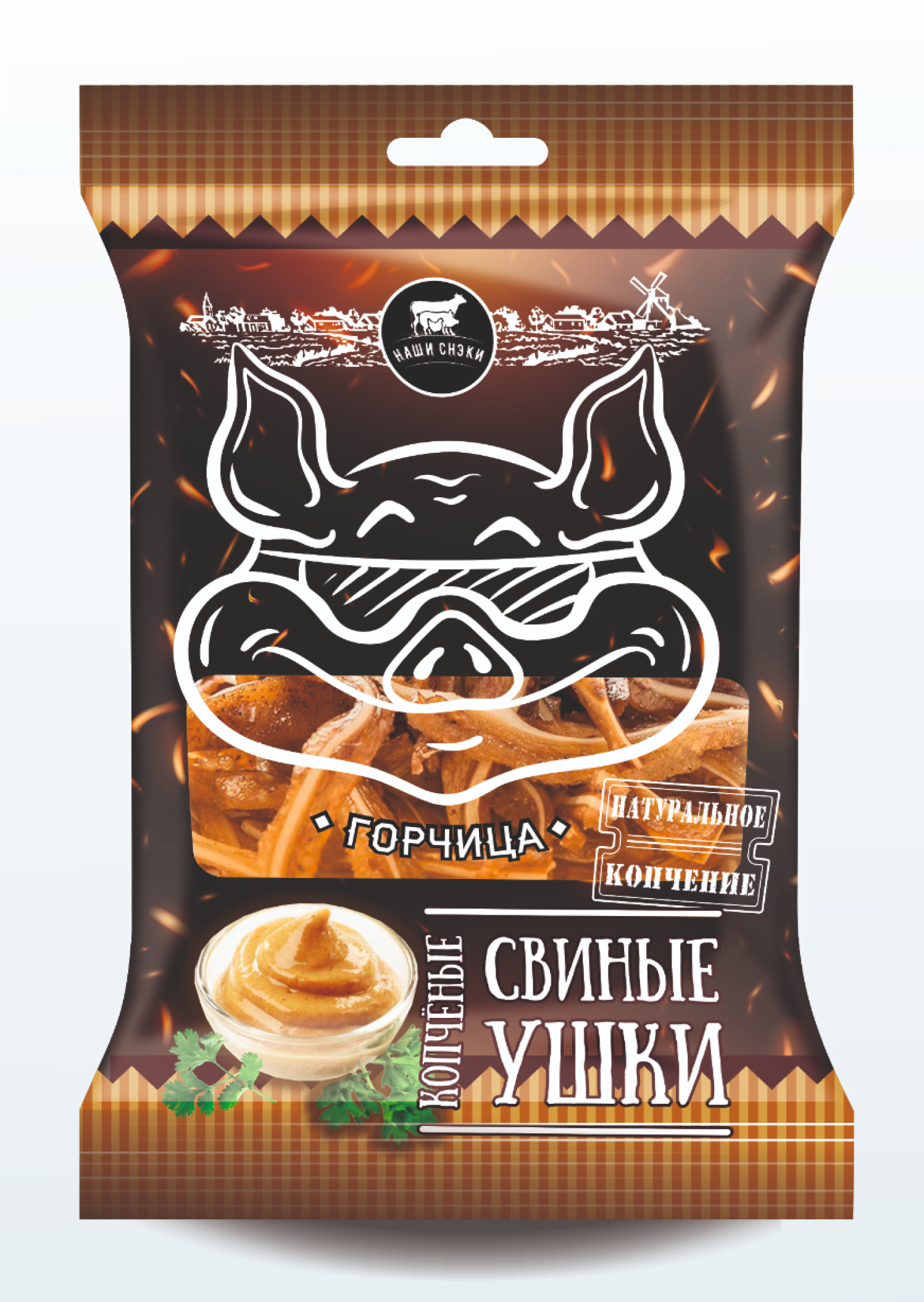 УШКИ СВИНЫЕ ВАРЕНО-КОПЧЕНЫЕ "ГОРЧИЦА" 90 гр